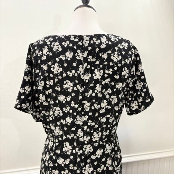 Disturbia UK 10 US 6 Shirt Dress Demeter Dark Floral Print V-Neck Midi Length - Picture 11 of 13